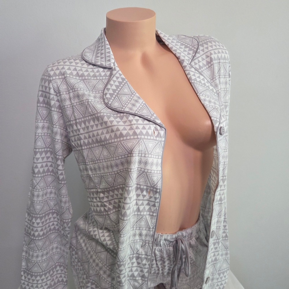 Cosabella Grey Geometric Tribal Print Pajama Set Long Sleeve Top Shorts PJ S - Picture 7 of 16